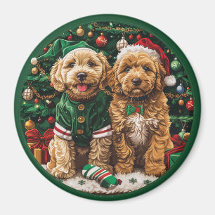 Kerst Goldendoodle Puppy Honden Magneet