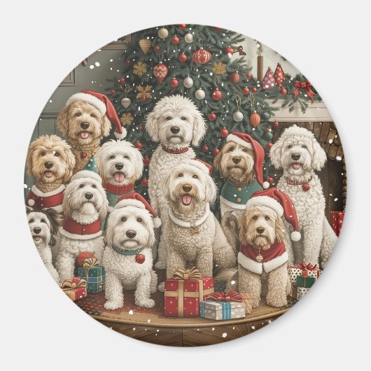 Kerst Goldendoodle Puppy Honden Magneet (Voorkant)