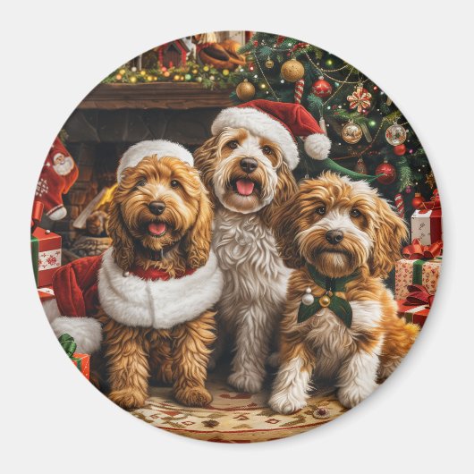 Kerst Goldendoodle Puppy Honden Magneet (Voorkant)