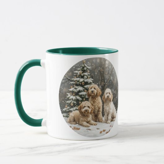 Kerst Goldendoodle Puppy Honden Mok (Links)