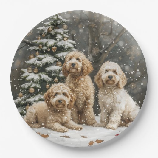 Kerst Goldendoodle Puppy Honden Papieren Bordje (Voorkant)