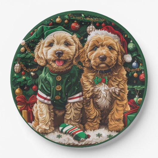 Kerst Goldendoodle Puppy Honden Papieren Bordje (Voorkant)