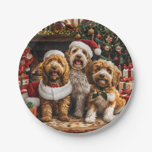 Kerst Goldendoodle Puppy Honden Papieren Bordje (Voorkant)