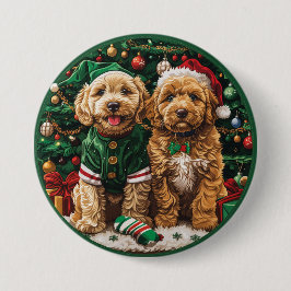 Kerst Goldendoodle Puppy Honden Ronde Button 7,6 Cm