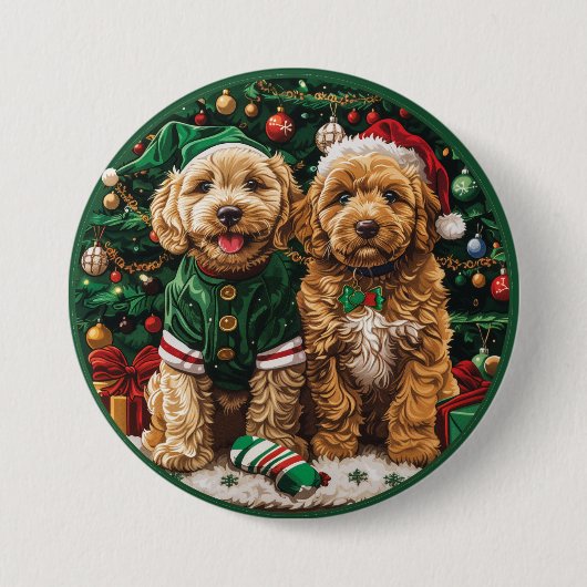 Kerst Goldendoodle Puppy Honden Ronde Button 7,6 Cm (Voorkant)