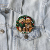 Kerst Goldendoodle Puppy Honden Ronde Button 7,6 Cm (In situ)