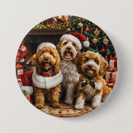 Kerst Goldendoodle Puppy Honden Ronde Button 7,6 Cm