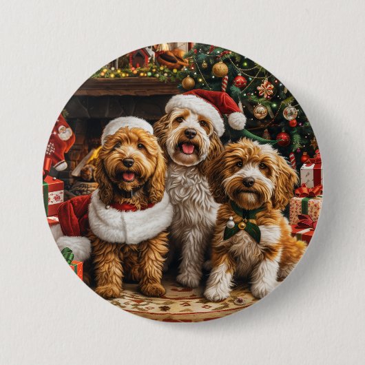 Kerst Goldendoodle Puppy Honden Ronde Button 7,6 Cm (Voorkant)