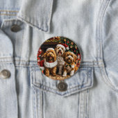 Kerst Goldendoodle Puppy Honden Ronde Button 7,6 Cm (In situ)