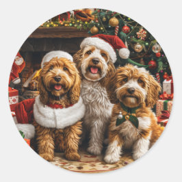 Kerst Goldendoodle Puppy Honden Ronde Sticker
