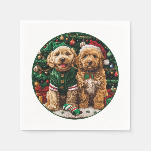 Kerst Goldendoodle Puppy Honden Servet (Voorkant)