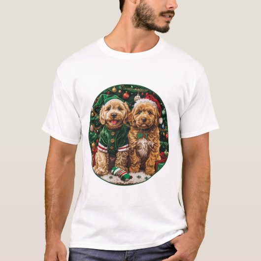 Kerst Goldendoodle Puppy Honden T-shirt (Voorkant)