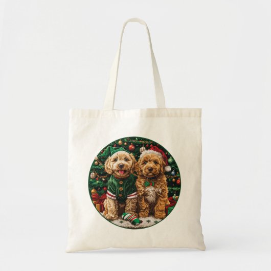 Kerst Goldendoodle Puppy Honden Tote Bag (Voorkant)