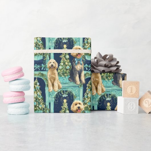 Kerst Goldendoodle Vignet Inpakpapier (Baby Shower)