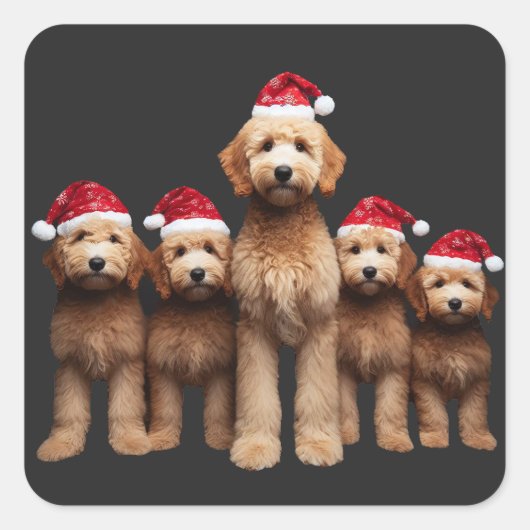 Kerst Goldendoodle, Xmas Labradoodle Crew Vierkante Sticker (Voorkant)