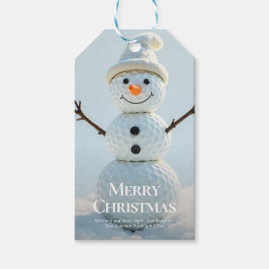 Kerst Golf Ball Snowman Cadeaulabel (Voorkant)