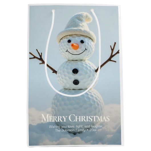 Kerst Golf Ball Snowman Medium Cadeauzakje (Voorkant)