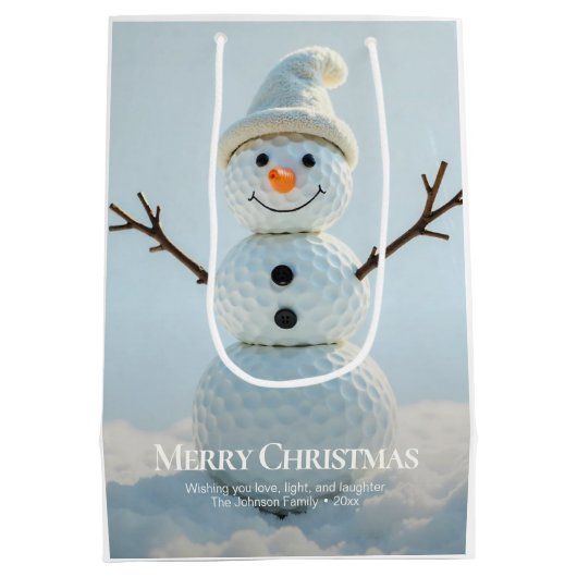 Kerst Golf Ball Snowman Medium Cadeauzakje (Achterkant)