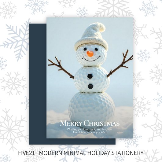 Kerst Golf Ball Snowman · Navy Blue Feestdagenkaart