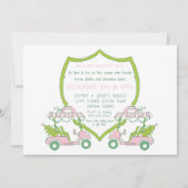 Kerst Golf Party Roze Golf Carts Groene Crest Kaart (Voorkant)