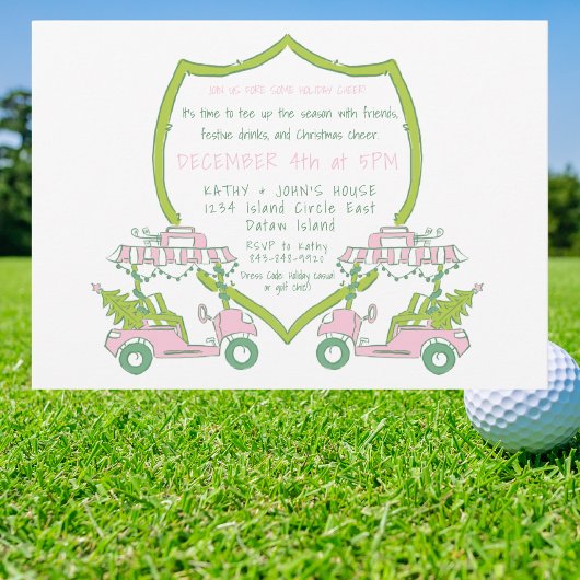 Kerst Golf Party Roze Golf Carts Groene Crest Kaart