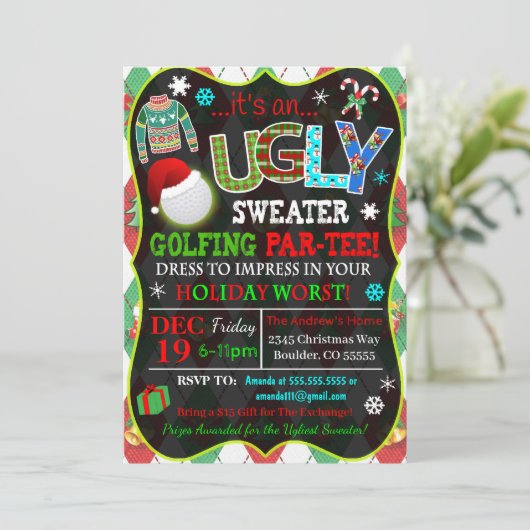 Kerst Golf Party uitnodiging (Staand voorkant)