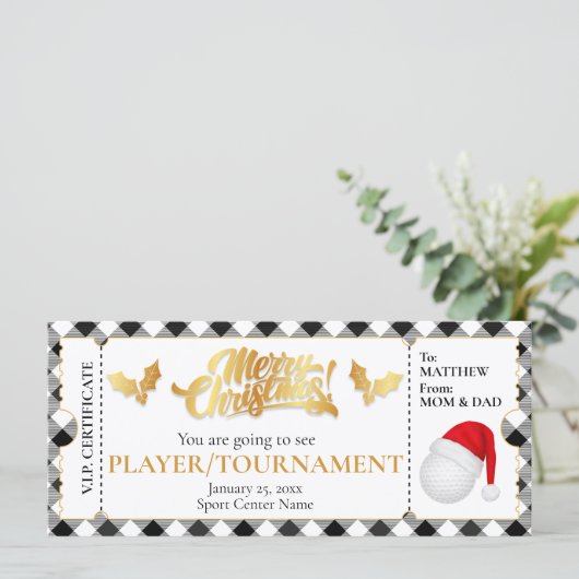 Kerst Golf Ticket, Verrassingscadeaubon (Staand voorkant)