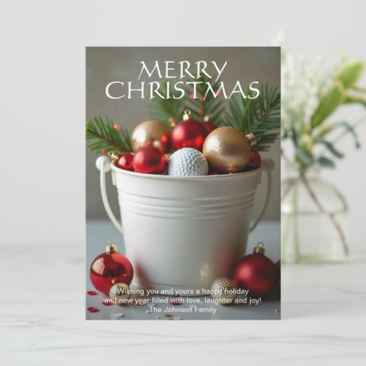 Kerst golfbal emmer feestdagenkaart (Staand voorkant)