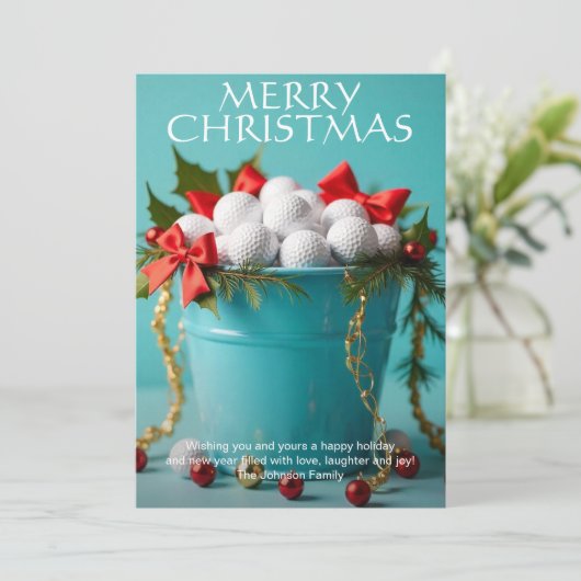 Kerst golfbal emmer feestdagenkaart (Staand voorkant)