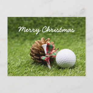 Kerst Golfbal en dennenkegel voor golfer Briefkaart