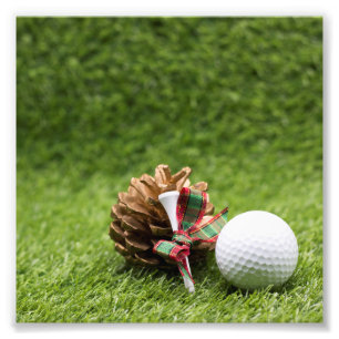 Kerst Golfbal en dennenkegel voor golfer Foto Afdruk