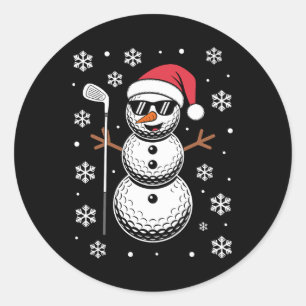 Kerst Golfbal Sneeuwman Kerstman Zonnebril Kerstmi Ronde Sticker