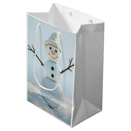 Kerst golfbal sneeuwman medium cadeauzakje (Voorkant Gekanteld)