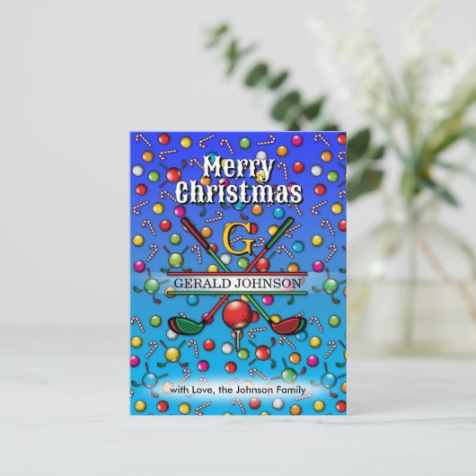 Kerst Golfer Monogram Ontwerp Feestdagenkaart (Staand voorkant)