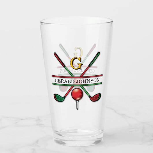 Kerst Golfer Monogram Ontwerp Glas (Achterkant)