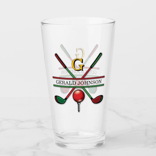 Kerst Golfer Monogram Ontwerp Glas (Voorkant)