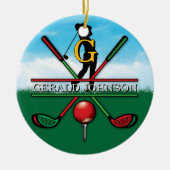 Kerst Golfer Monogram Ontwerp Keramisch Ornament (Voorkant)