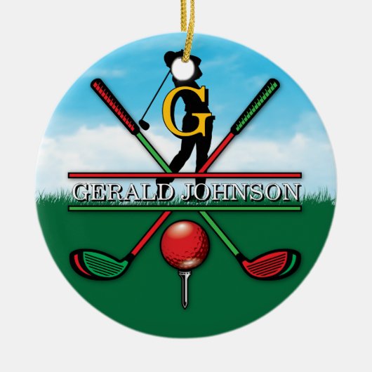 Kerst Golfer Monogram Ontwerp Keramisch Ornament (Voorkant)