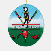 Kerst Golfer Monogram Ontwerp Keramisch Ornament (Links)
