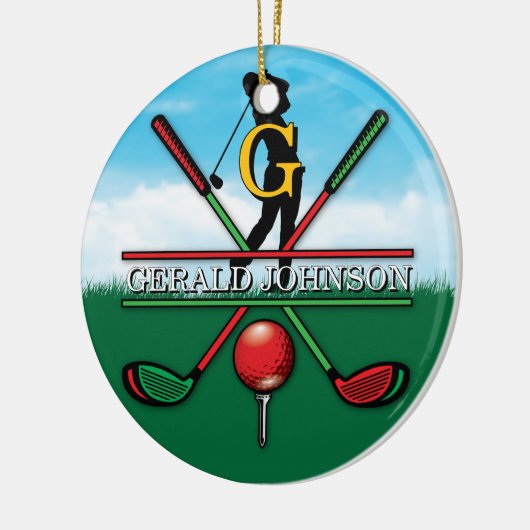 Kerst Golfer Monogram Ontwerp Keramisch Ornament (Links)