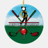 Kerst Golfer Monogram Ontwerp Keramisch Ornament (Achterkant)