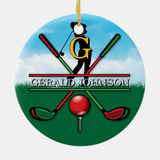 Kerst Golfer Monogram Ontwerp Keramisch Ornament (Achterkant)