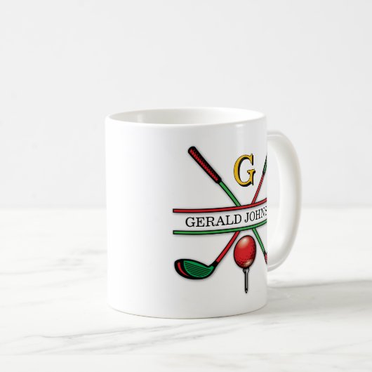 Kerst Golfer Monogram Ontwerp Koffiemok (Voorkant rechts)