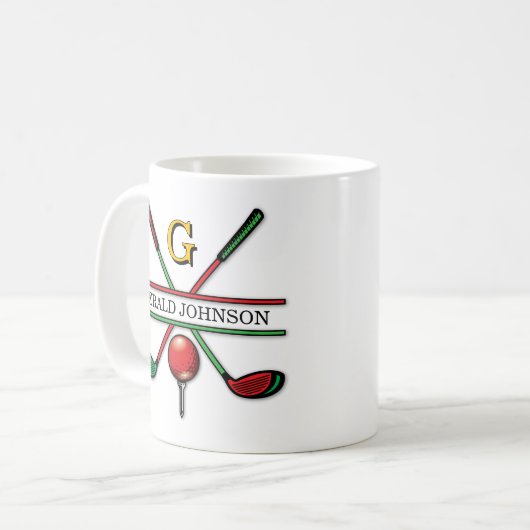 Kerst Golfer Monogram Ontwerp Koffiemok (Voorkant links)