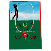 Kerst Golfer Monogram Ontwerp Medium Cadeauzakje (Voorkant)