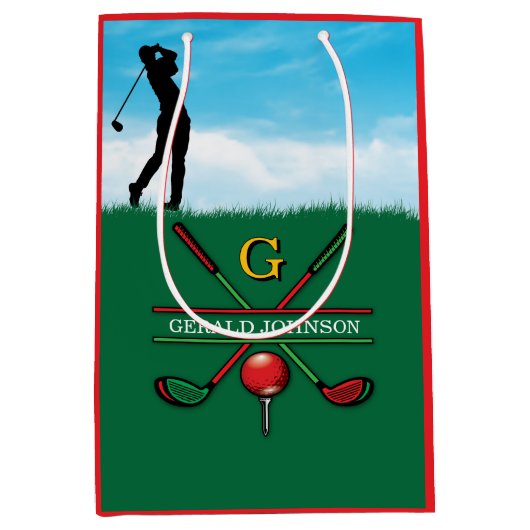 Kerst Golfer Monogram Ontwerp Medium Cadeauzakje (Voorkant)