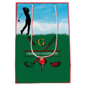 Kerst Golfer Monogram Ontwerp Medium Cadeauzakje (Achterkant)