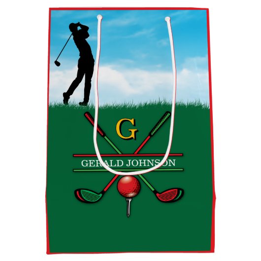 Kerst Golfer Monogram Ontwerp Medium Cadeauzakje (Achterkant)