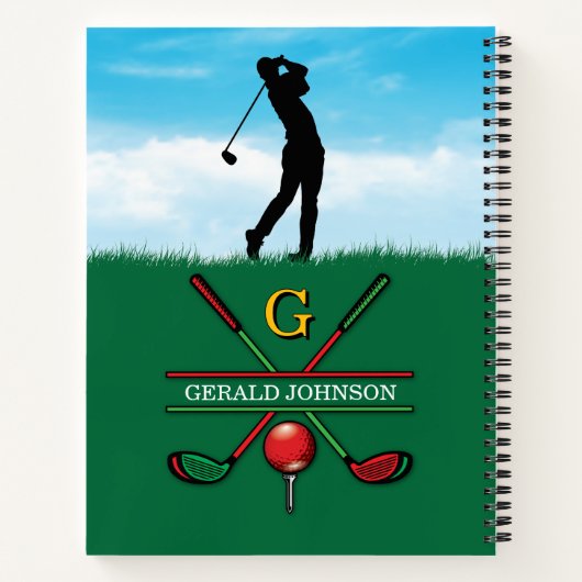 Kerst Golfer Monogram Ontwerp Notitieboek (Achterkant)