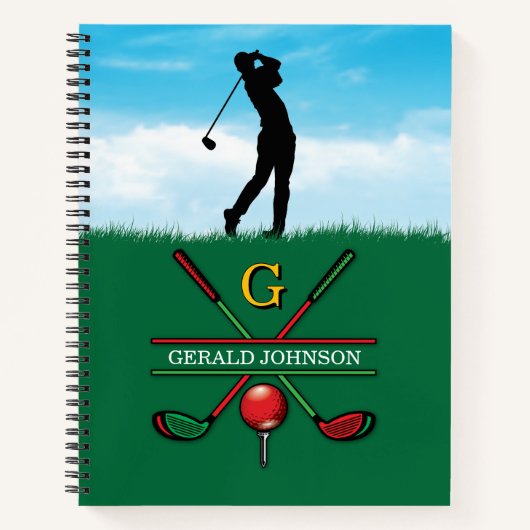 Kerst Golfer Monogram Ontwerp Notitieboek (Voorkant)